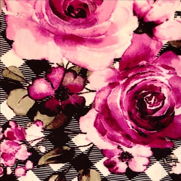 NWT TC LLR Pink Roses & B&W Plaid Leggings - Picture 2 of 6